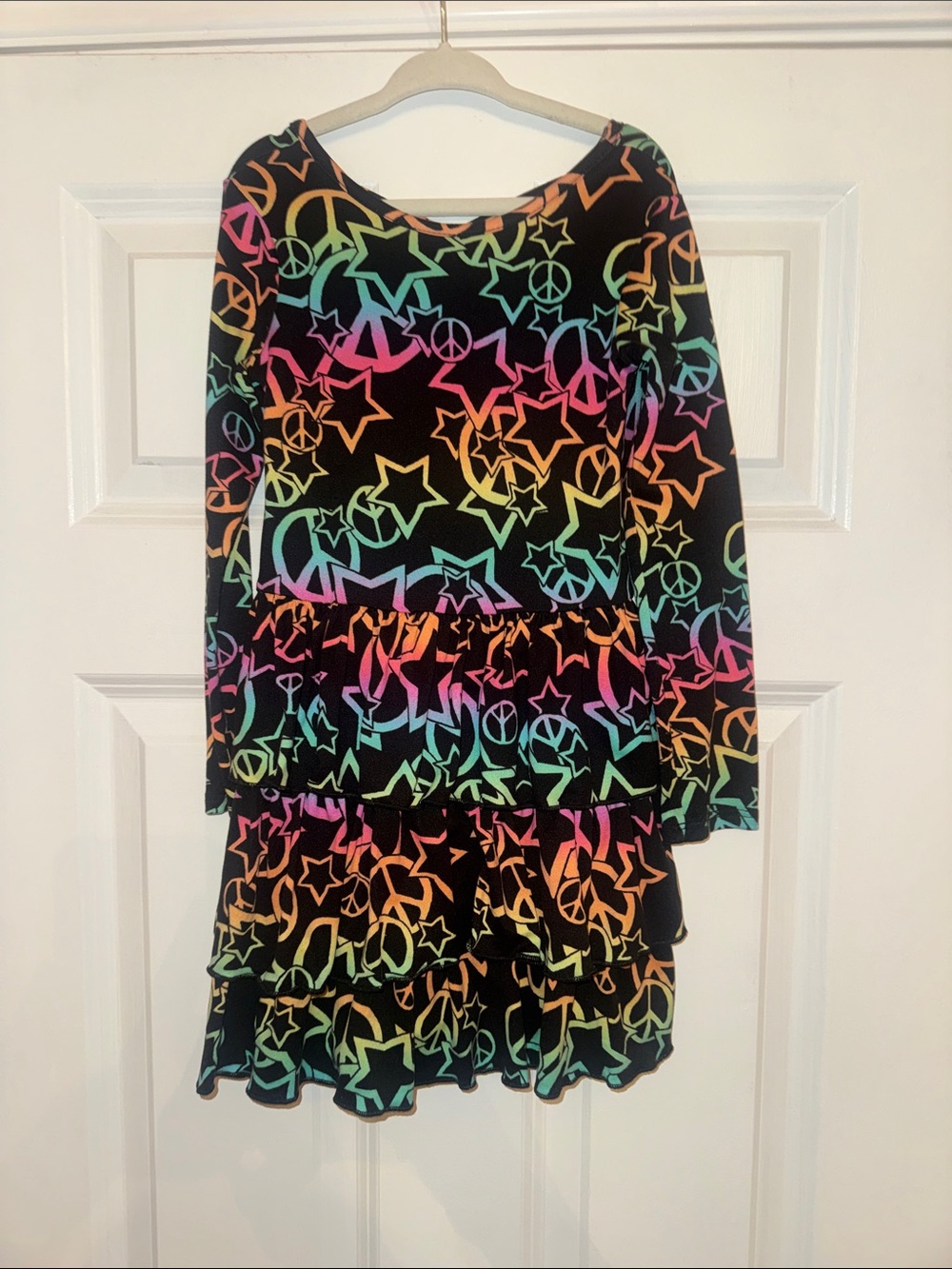 Pixielane Black Rainbow Peace & Star Tiered Skirt - girls